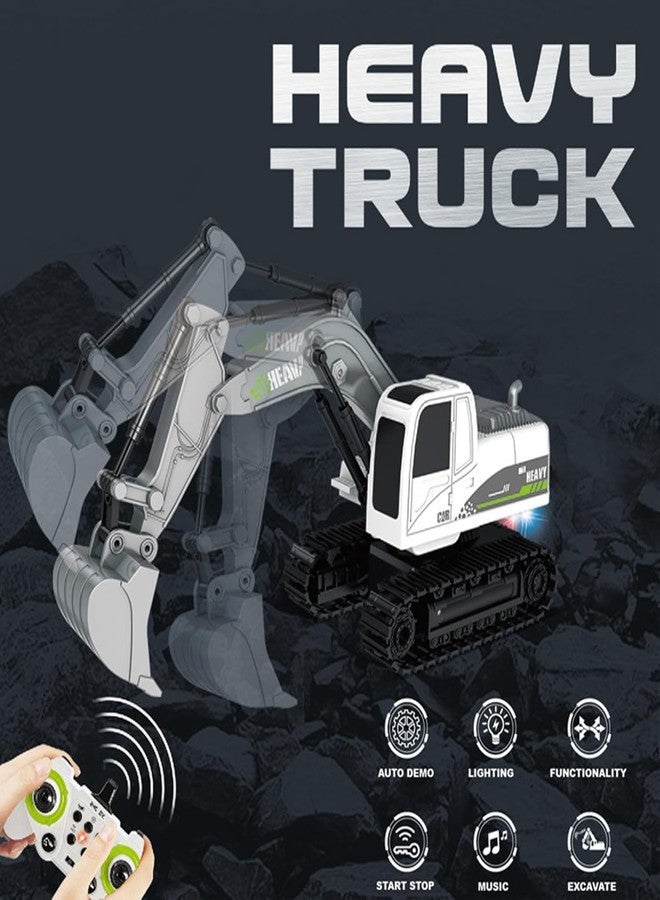 RABJET Remote Control Excavator Toy, 11 Channel Rc Excavator Truck Toys Metal Shovel, 1/24 Remote Control Construction Vehicleswith Light Sound, Digger Truck Gift for Kids - Image 4